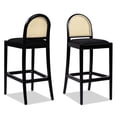 thumbnail image 4 of Set of 2 Ebony Black Bar Stools with Faux Sherpa / Natural Oak Frame, 4 of 4