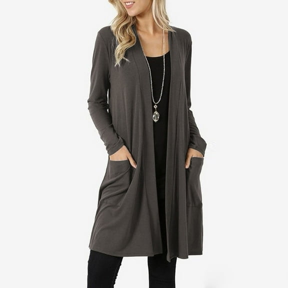 Abcnature Fashion Women Long Sleeve Solid Cardigan Autumn Casual Coat Blouse Top Plus Size Tops for Ladies Autumn Winter Casual Loose Tunic Blouse Gray M