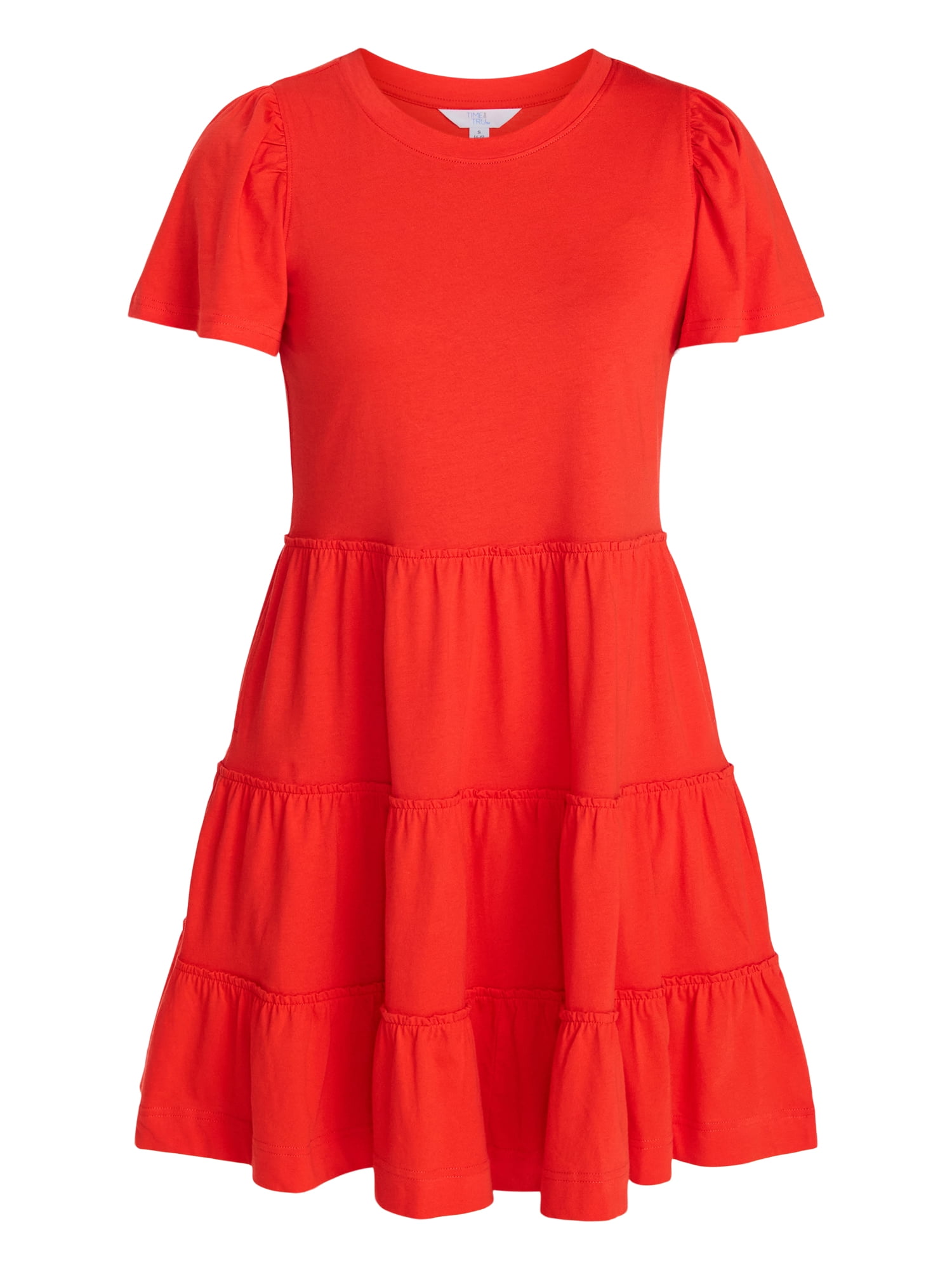 Time and Tru Women's and Women’s Plus Cotton Swing Dress with Short Sleeves, Sizes XS-4X
