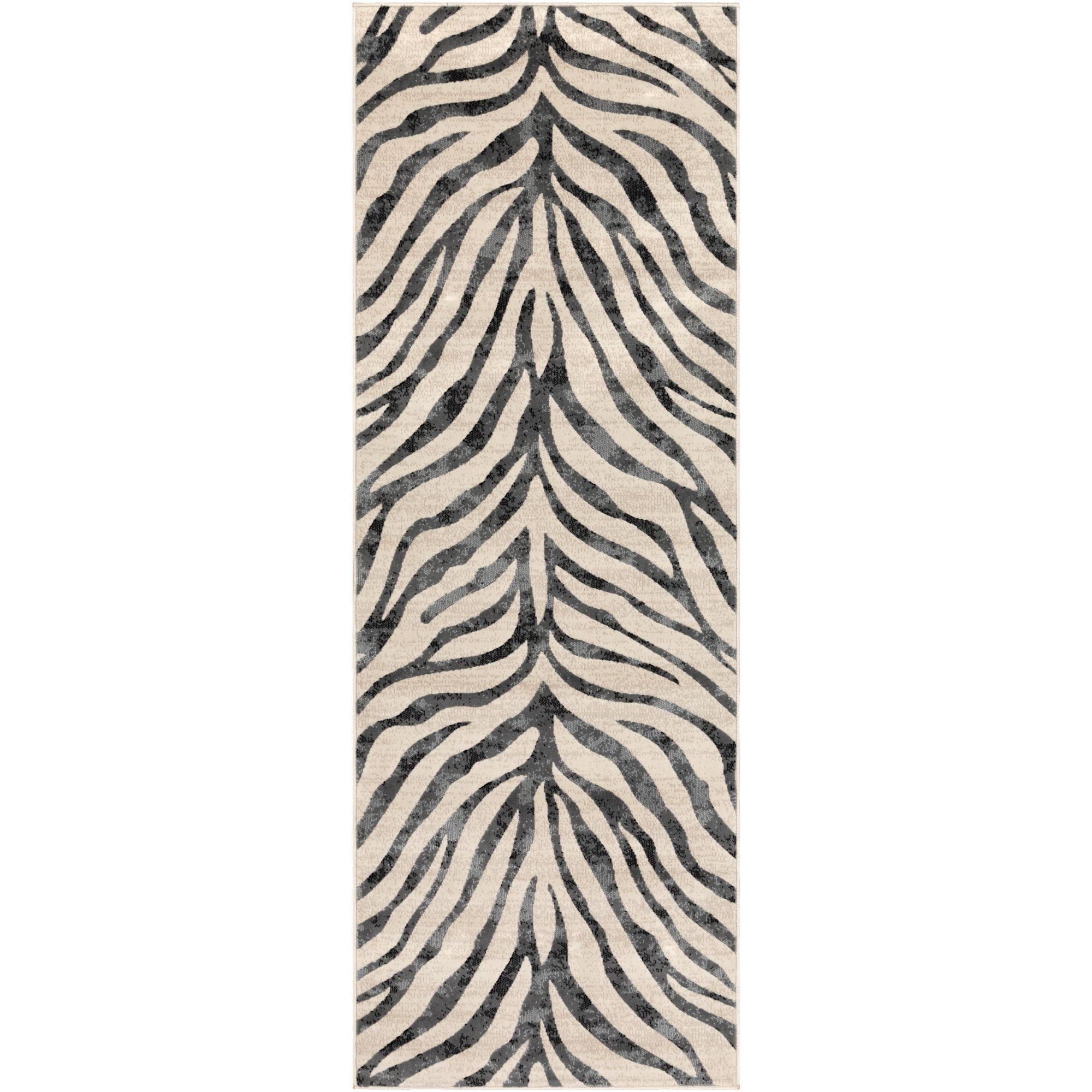 2.5' x 7.25' Animal Print Beige and Black Rectangular Area ...