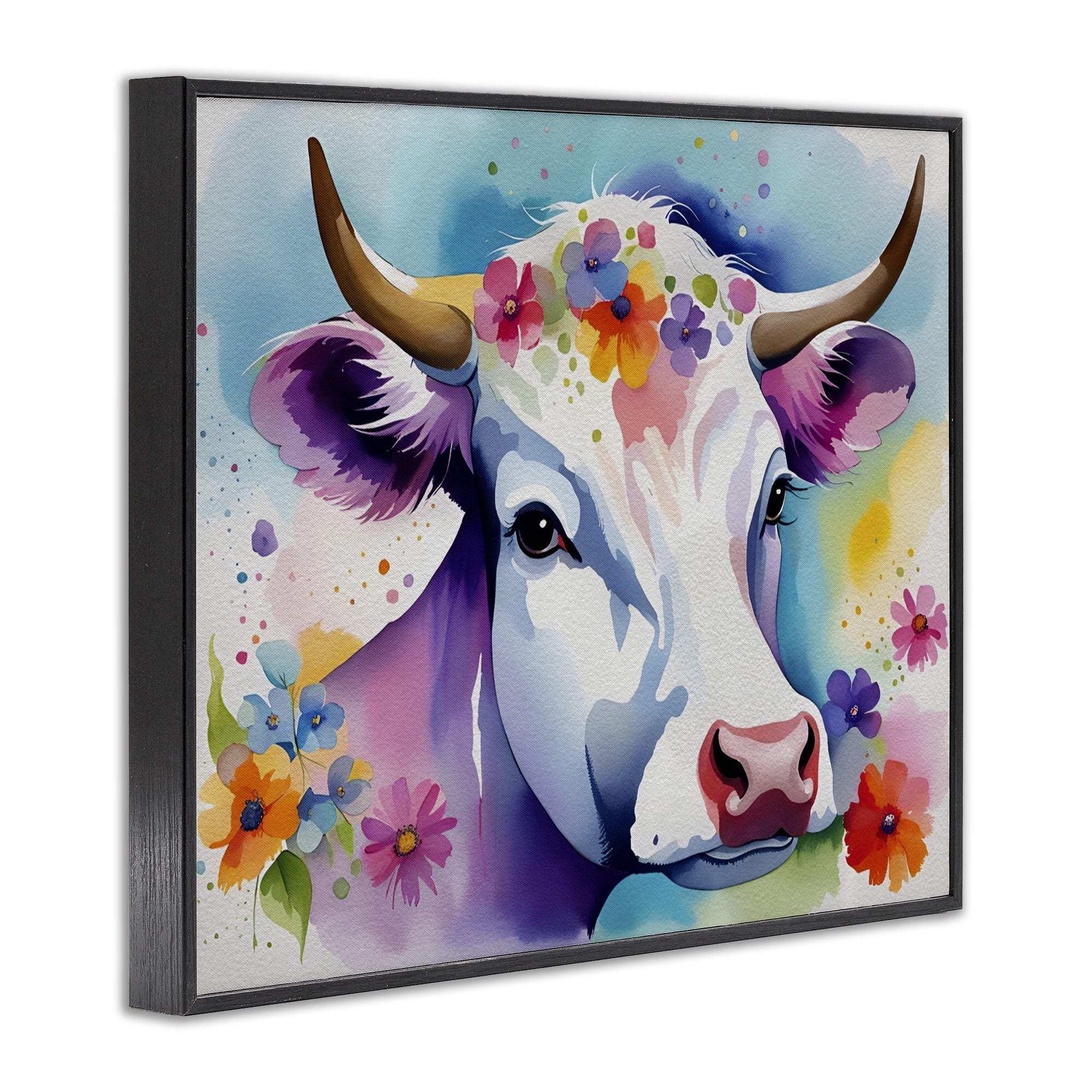 Stupell Industries Flower Speckled Cow Animals & Insects Painting Black Framed Art Print Wall Art, 30 x 24