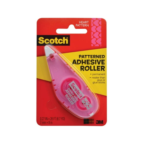 Scotch® Adhesive Dot Roller, Patterned, 0.27" x 26', Pink Hearts