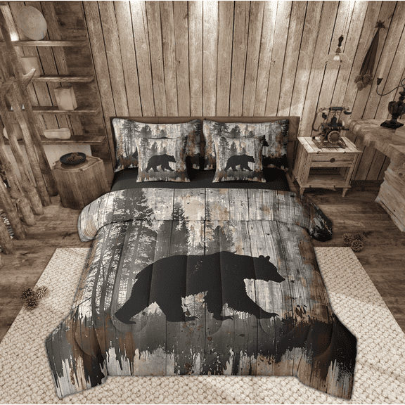 Manfei Jungle Bear Bedding Sets Twin Size, Rustic Animal Bed in a Bag Twin size, Woodland Wildlife Reversible Comforter Sets with Sheets, Super Cozy Room Decorative, 7-Piece