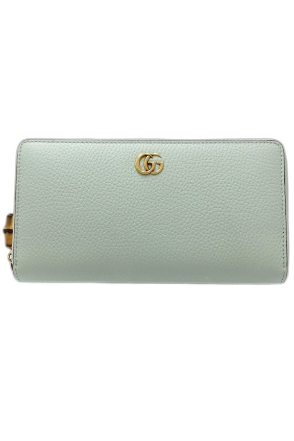 Pre-Owned GUCCI Gucci Long Wallet 739499 Bamboo Round Zipper Leather Pale Green Women's 182002