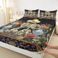 thumbnail image 3 of Homewish Teens Adults Gothic Skeleton Twin Sheet Sets 3pcs,Chic Flowers Twin Fitted Sheet Microfiber,Retro Exotic Style Breathable Flat Sheet,Ultra Soft Home Decor, 3 of 7