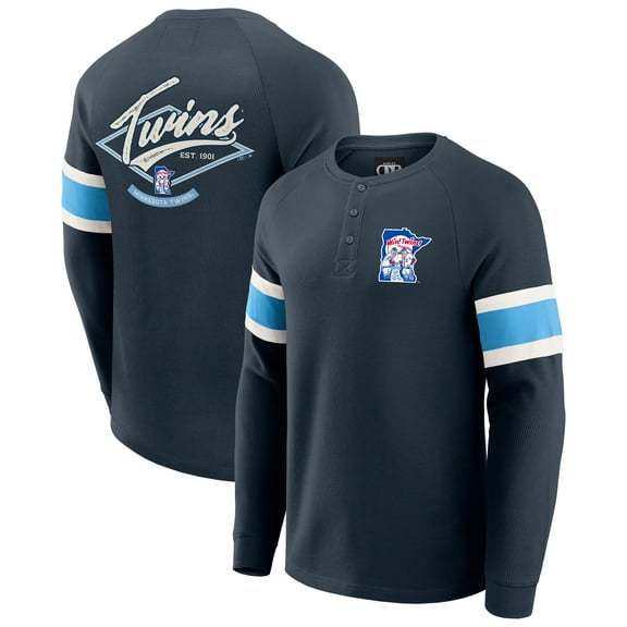 Men's Darius Rucker Collection by Fanatics Navy Minnesota Twins Waffle-Knit Raglan Long Sleeve Henley T-Shirt