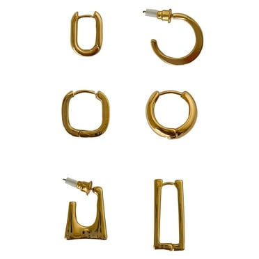 Time and Tru Eb 6 On Basic Hoops Earrings, Brass Gold