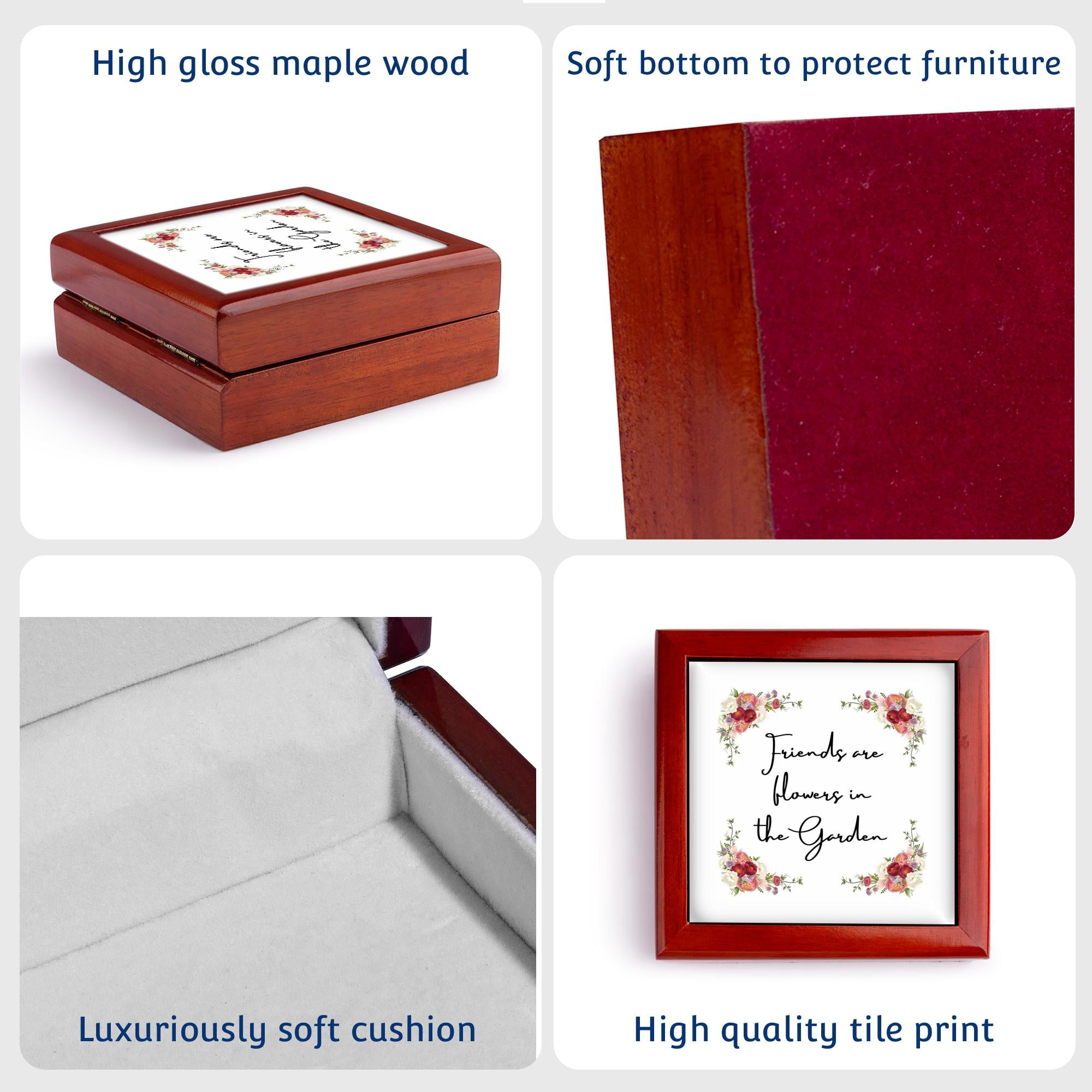 3dRose, Image of quote Friends are Flowers in the Garden, Jewelry Box 5.5x5.5 inch with 4 inch tile