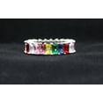 thumbnail image 2 of Savlano 18K White Gold Plated Cubic Zirconia Emerald Cut Multicolor Rainbow Eternity Ring Band, 2 of 6