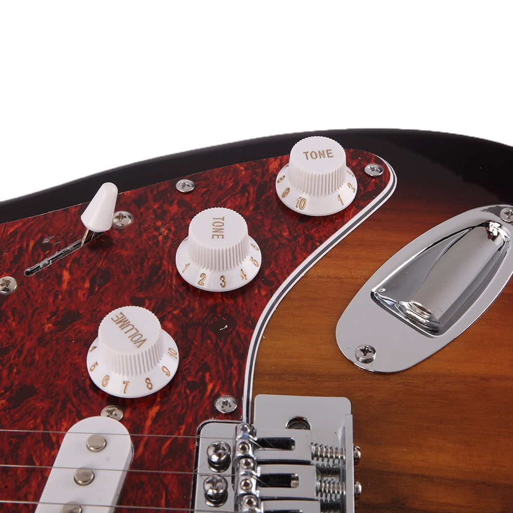Private Jungle Glarry GST3 Pearl White Pick Guard Electric Guitar Bag Shoulder Strap Pick Whammy Bar Cord Wrench Tool,Sunset Color