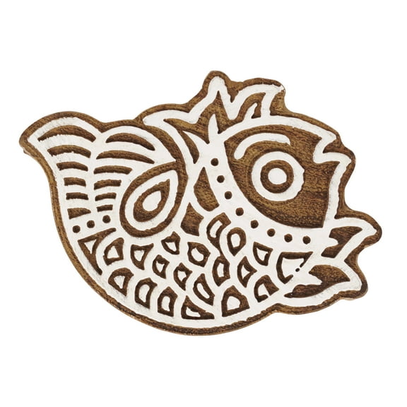 IBA Indianbeautifulart Textile Printing Block Fish Hand Carved Wooden Stamp Wood Block Printing Textile Stamps For Fabric/ Pottery Blocks,3 Inch