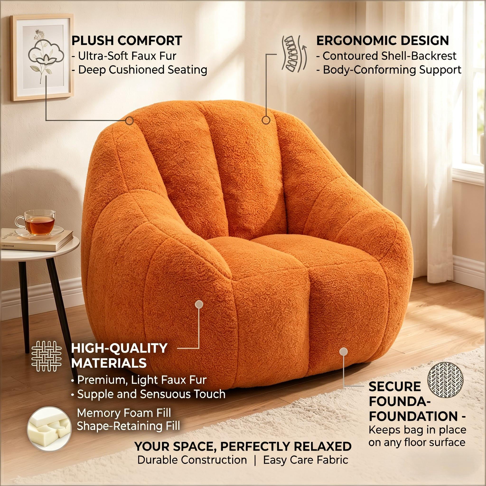 Howcool Bean Bag Chair with Filler, Memory Foam Tufted Fluffy Lazy Sofa for Living Room Dorm Apartment