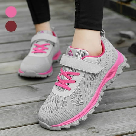 

lizyue Women Lace-up Magic Tape Breathable Running Shoes Anti Skid Soft Sole Sneakers