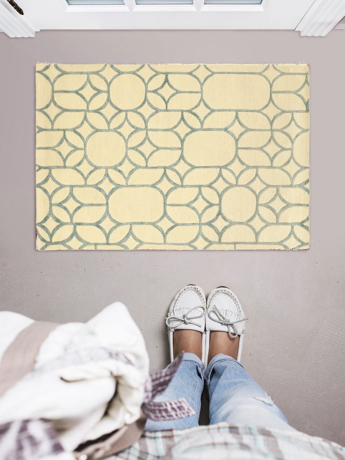 Aspire Wool Window Ivory & Turquoise 2' x 3' Accent Rug