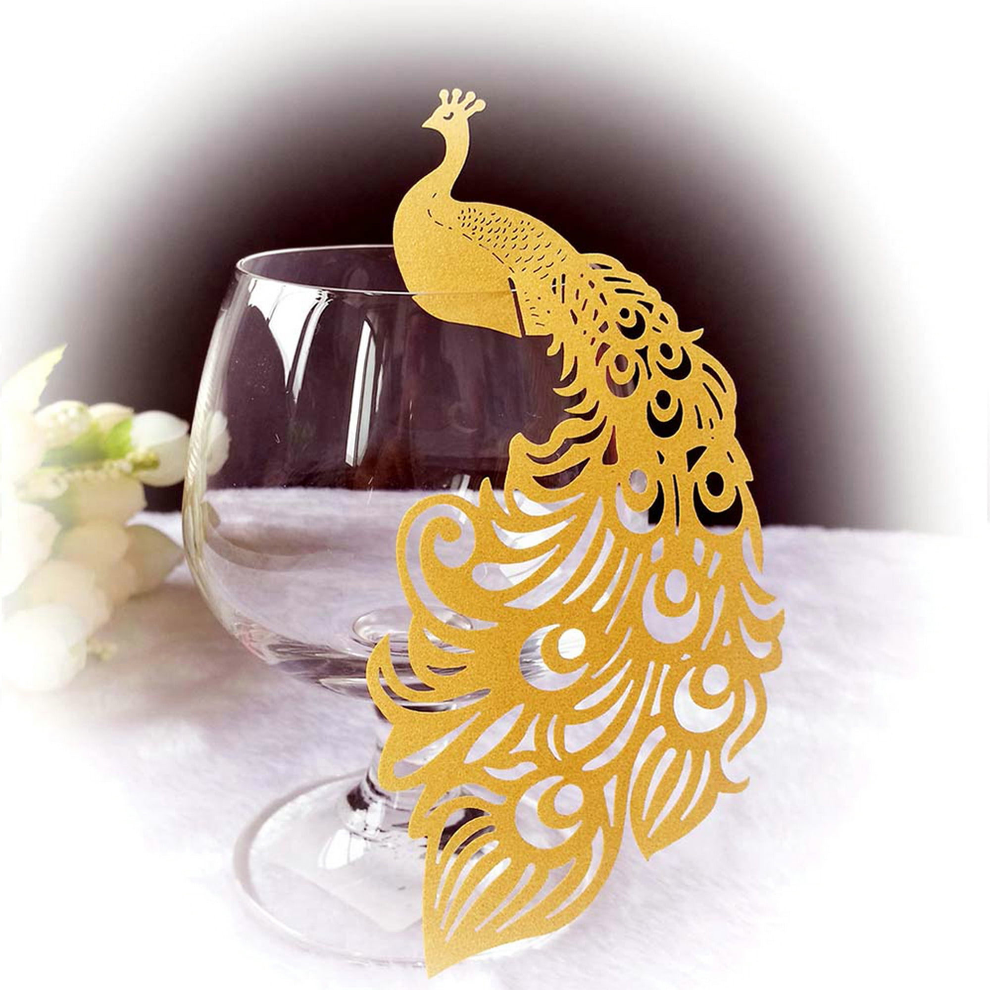 Details about   Laser Cut Pearlescent Card Peacock Wedding Name Place Cards For Wine Glass Decor 