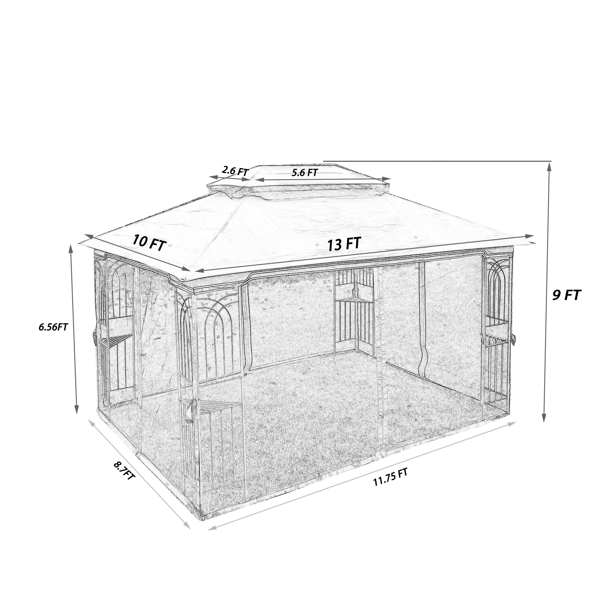 Royard Oaktree Patio Gazebo 13x10 Ft Outdoor Canopy Gazebo with Mosquito Netting and Corner Shelf Ventilation Double Roof Party Tent for Lawn Backyard Garden Deck,Gray