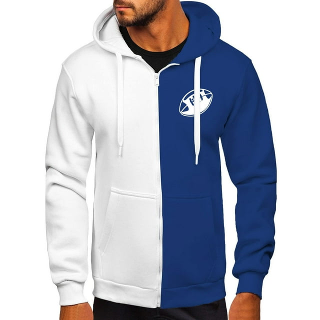Bowake Zipper Hoodies For Men Loose Color Block Hooded Jacket with Pocket Plus Size Casual Sweatshirt