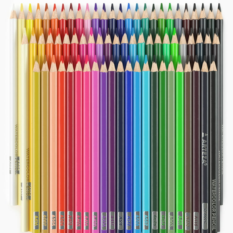 Arteza Kids Watercolor Pencils, 100 Colors, 50 Double-Sided Pencil Crayons  with Nylon Watercolor Brush, Pre-Sharpened, Art and School Supplies for