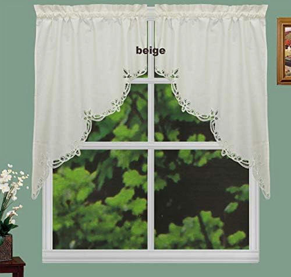 Battenburg Lace Kitchen Curtain 38" Ecru Beige L Swags
