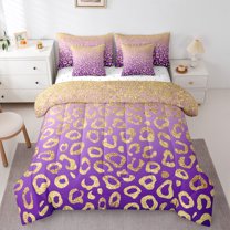 Castle Fairy Leopard Print Girl 7-Piece King Bedding Set: Sparkling Sequin Abstract Gradient Luxury Decor