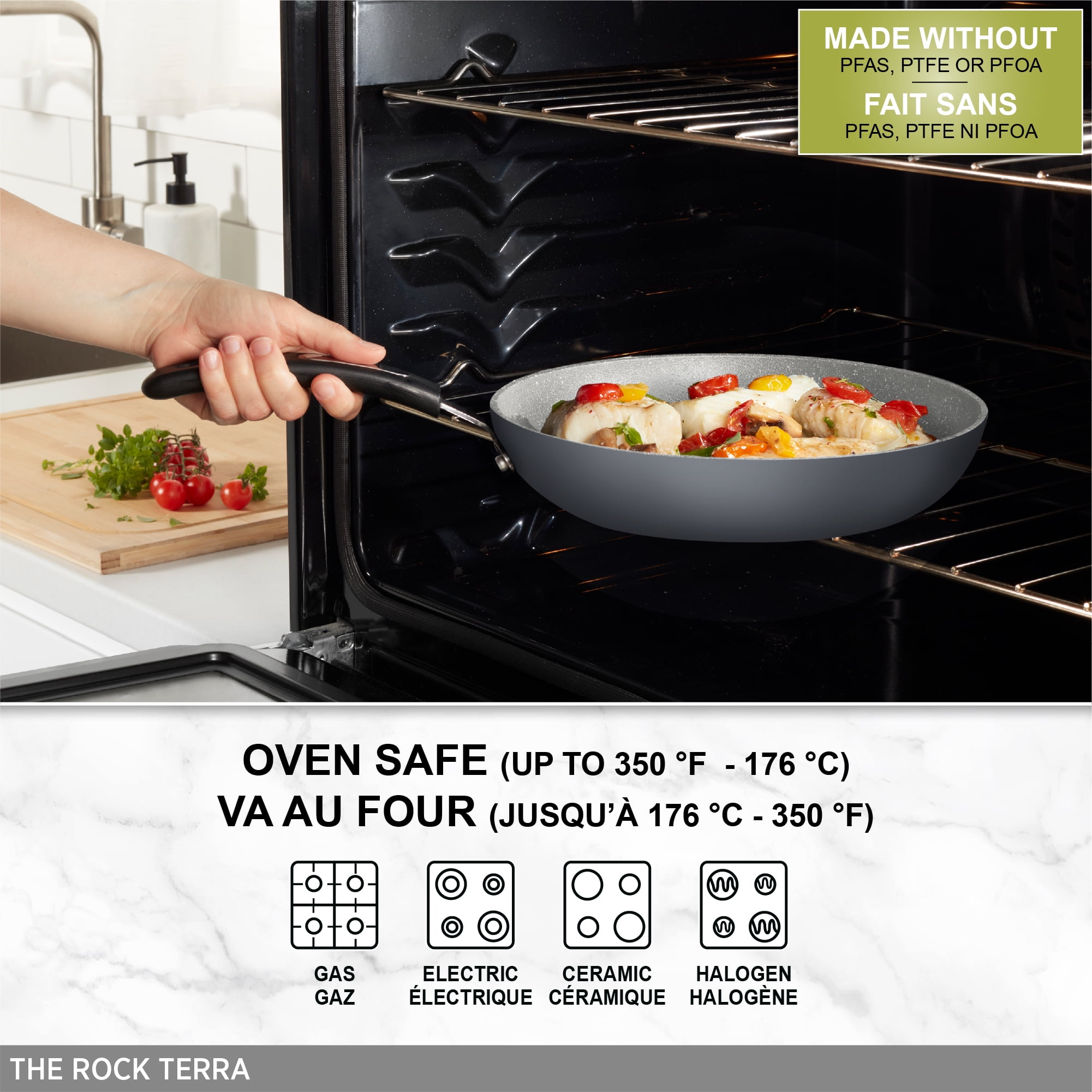 Starfrit The Rock Terra Non-Stick Frypan 12" (30cm) Diameter, Ceramic PFOA Free Coating, Thick aluminum base, No PFAS, PTFE or PFOA