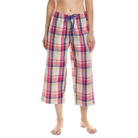 HUE womens Seersucker Pajama Capri, m, White