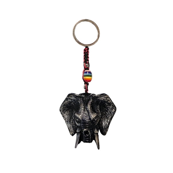 Elephant Head Wildlife Animal 3D Figurine Keychain Multicolored Macramé Metal Ring - Handmade Gifts Boho Car Keys Bag Accessories