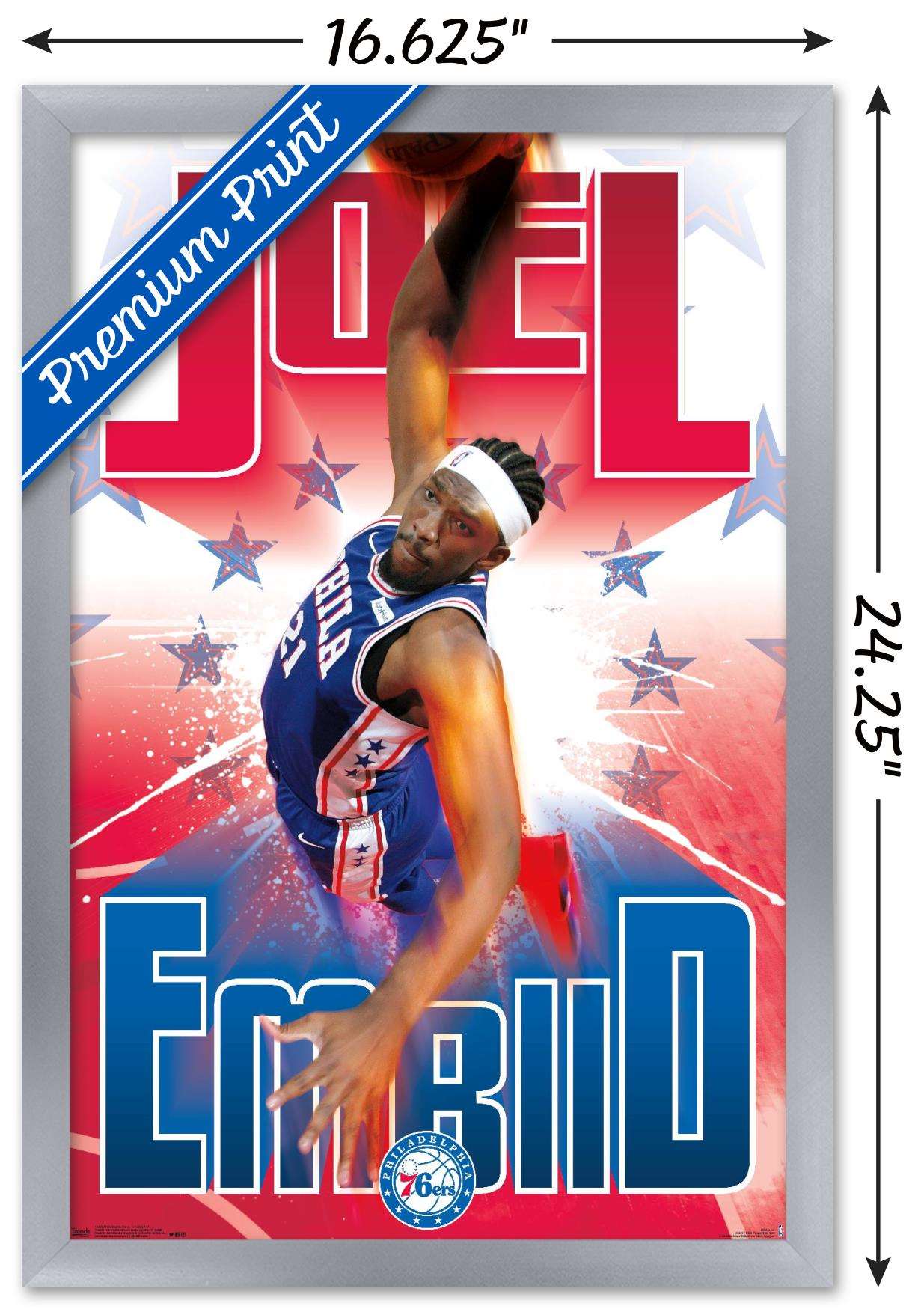 NBA Philadelphia 76ers - Joel EmbIId 17 Wall Poster, 14.725" x 22.375", Framed