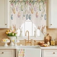 thumbnail image 4 of Easter Rabbits Swag Valance Curtains Vintage Falling Eggs Spring Colorful Floral Leaf Linen Texture Rod Pocket Swag Curtains Small Window Treatments for Kitchen Bedroom 28" W x 36" L, 2 Panels, 4 of 9