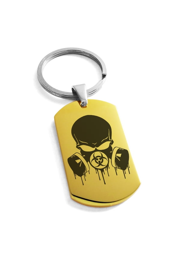 Stainless Steel Biohazard Skull Gas Mask Engraved Dog Tag Keychain Keyring