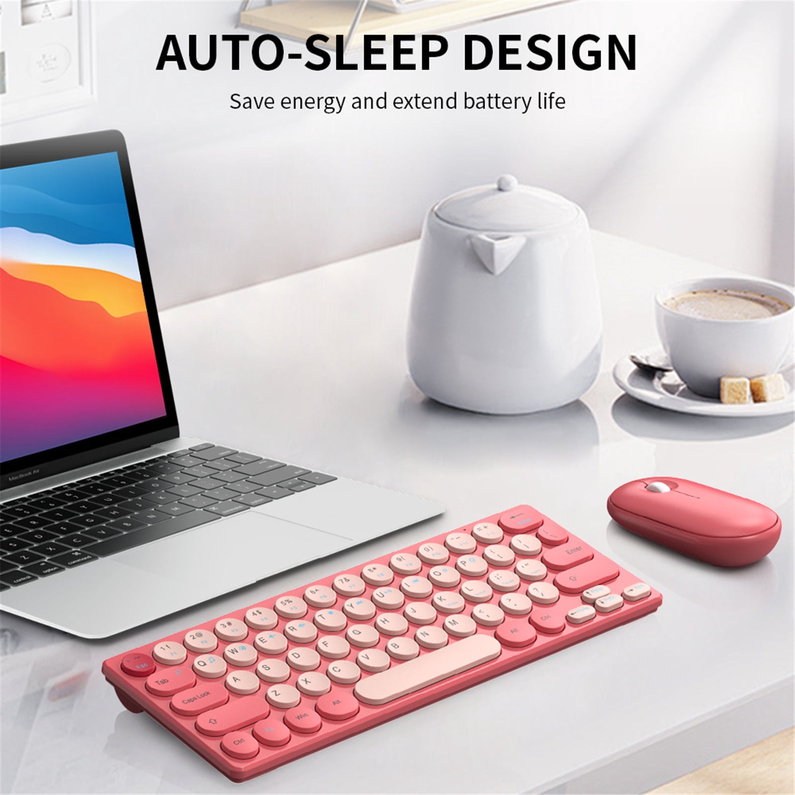 Retro Round Keycap Wireless Keyboards Bundles 2.40G Silents Button Long For Home Office Setups