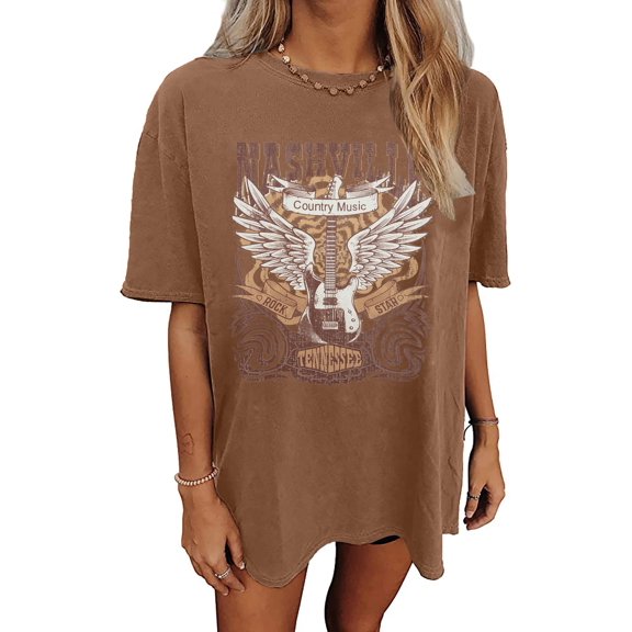 MOUSYA Womens Country Music Band Shirts Nashville Concert Graphic Tees Oversize Tops