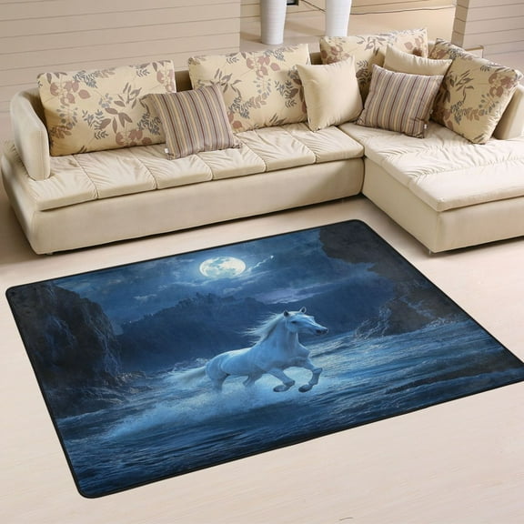 Non-Slip Area Rug 36"x24" Indoor Washable Floor Mats Carpet Printed for Living Room, Bedroom, Home Decor White Horse