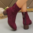 thumbnail image 5 of Boots for Women Chunky Heel Square Toe Mid Heel Ankle Short Boots Women Trendy Casual Outdoor Dressy Winter Warm Shoes Wine 6.5, 5 of 10