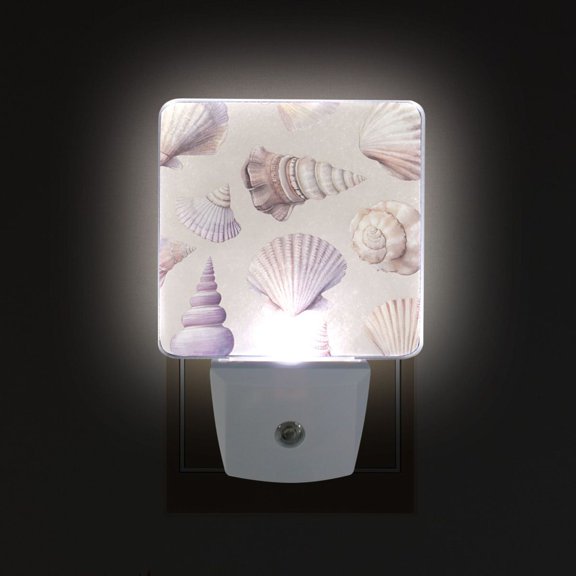 Yayeee LED Plug in Night Light for The Home with Auto Dusk to Dawn Light Sensors, 2 Pack, Purple Watercolor Seashells