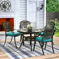 thumbnail image 3 of MEETWARM 5 Piece Patio Dining Set, Outdoor All-Weather Cast Aluminum Dining Table Set, Patio Furniture Set for Backyard Garden Deck, Include 4 Chairs, 4 Cushions and 1 Round Table, Ocean Blue, 3 of 7