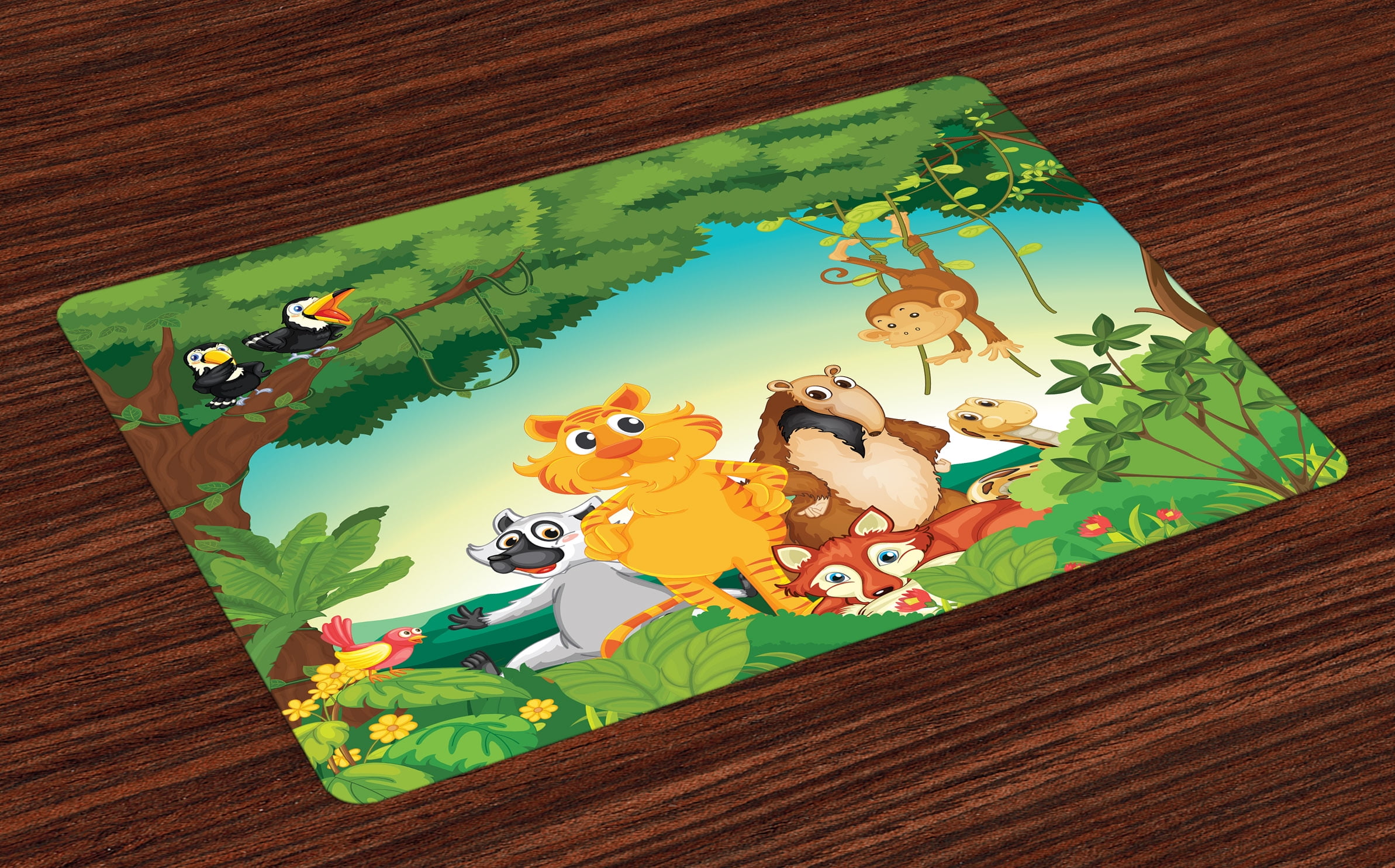 Zoo Placemats Set of 4 Forest Scene with Different Animals Habitat