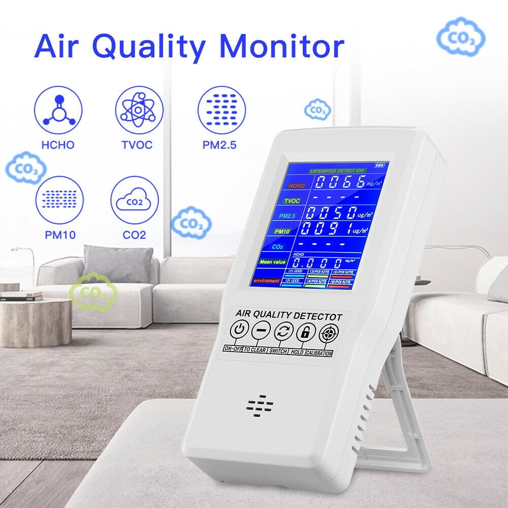 Air Quality Meter Digital LCD Gas Formaldehyde Detector TVOC HCHO CO2 PM2.5 E0U6