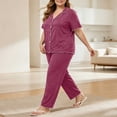 thumbnail image 3 of Maplenight 2 Piece Pajamas for Women Set Plus Size Short Sleeve Button Down Tops and Long Pants Pj Set Soft Sleepwear Loungewear, 3 of 6