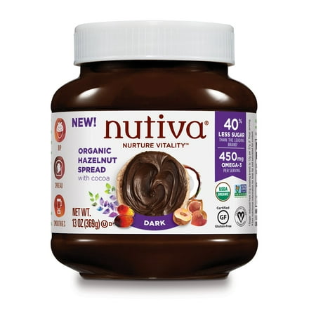 Nutiva Certified Organic, non-GMO, Vegan Hazelnut Spread with Cocoa, Chia and Flaxseed, Dark Chocolate,