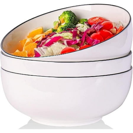 

Large Salad Bowl Microwave Soup Bowls 60 oz Large Ceramic Bowl for Eating Serving Bowl for Party 8 inch White large Bowls Set of 3