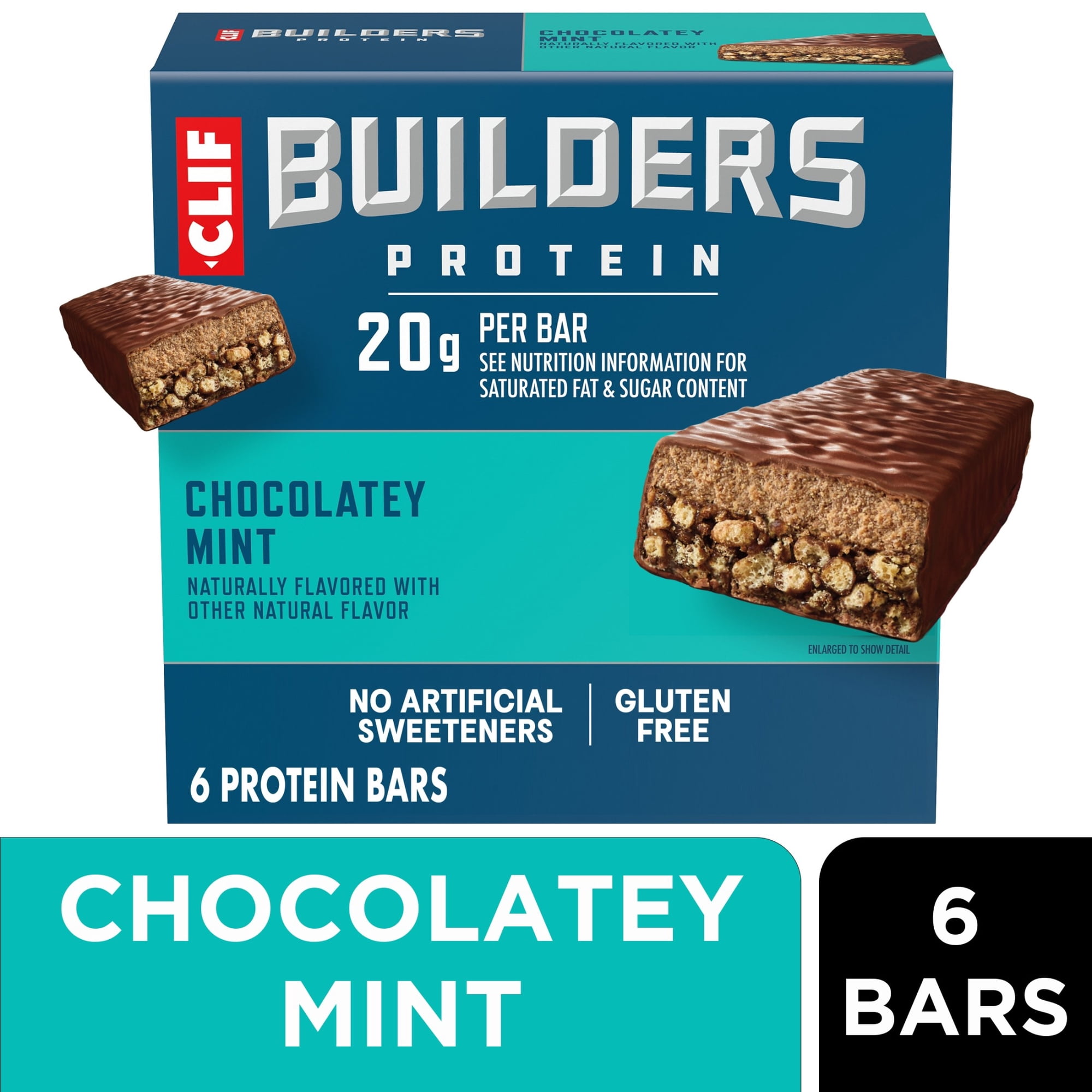 CLIF BUILDERS Protein Bars Chocolate Mint Flavor, Plant Protein, Gluten Free Bars, 6ct