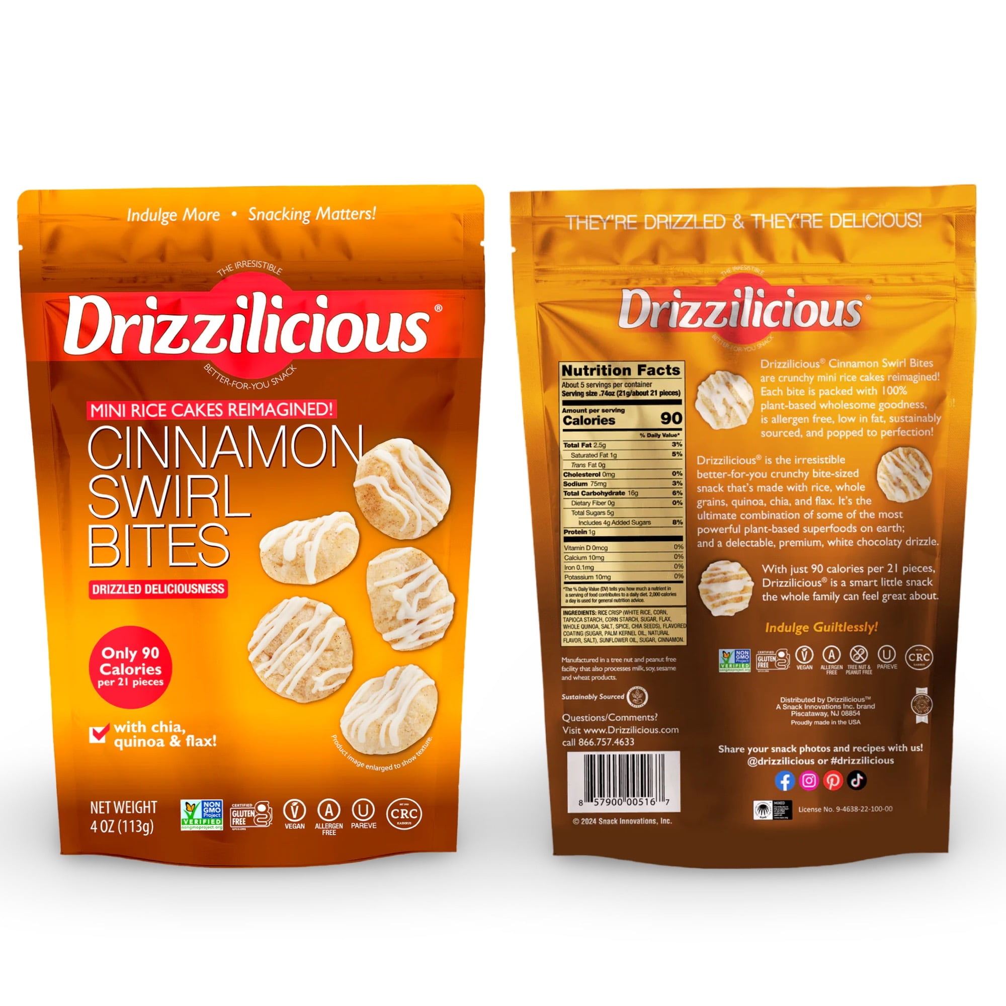 Drizzilicious Mini Rice Cake Bites Variety Pack | 4 Ounce Bag | Birthday Cake, Cinnamon Swirl, Cookies & Cream, S'mores, Salted Caramel | Pack of 5