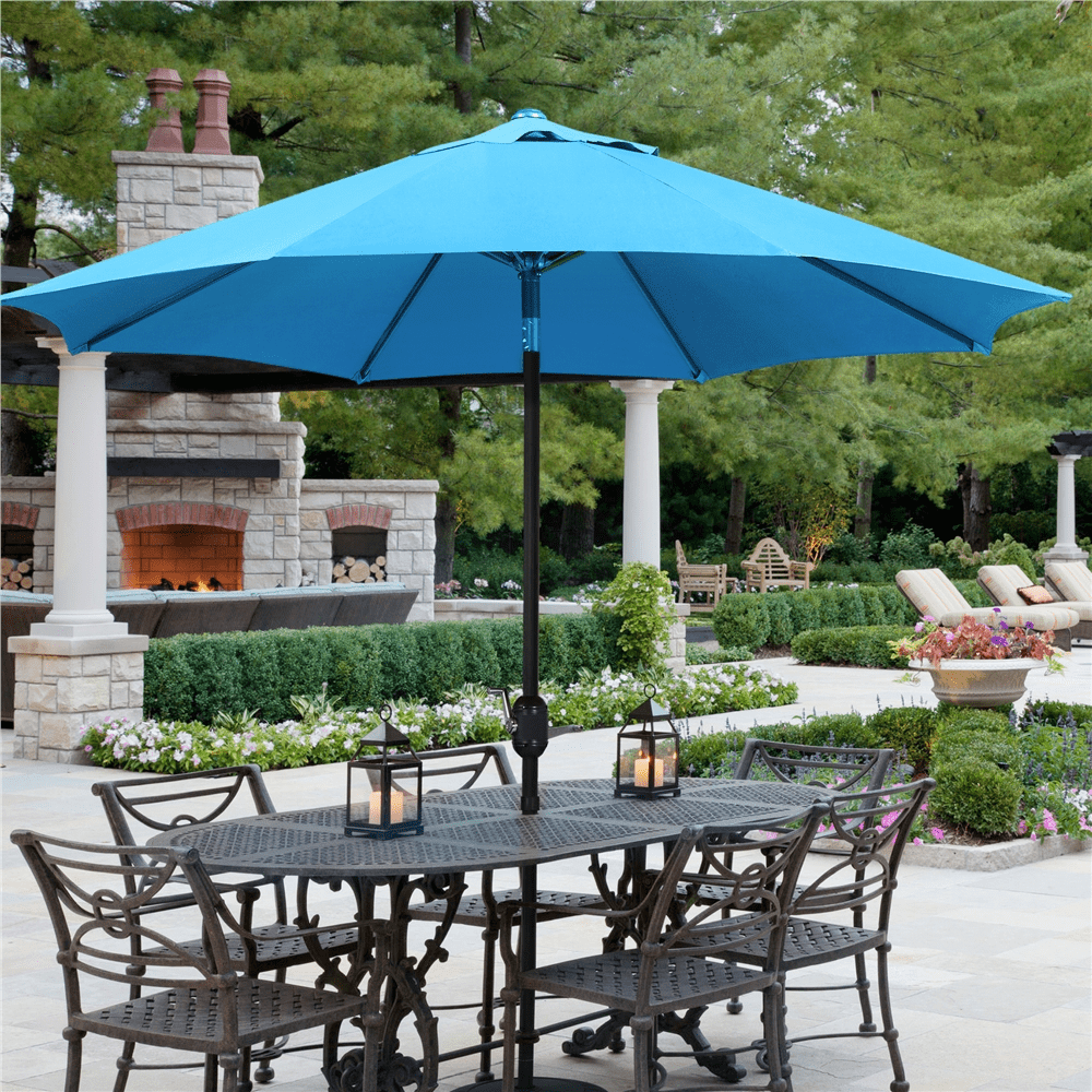 Alden Design 9 Foot Patio Umbrella with Crank and Push Button to Tilt, Sky Blue