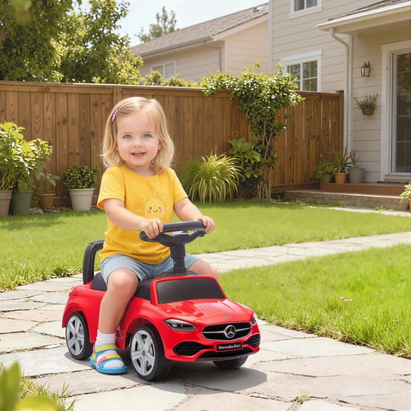 Qaba Mercedes-Benz C-Class Licensed Kids Ride On Car, Foot-to-Floor Toy with Anti-Tip Design, Horn & Start Sound, Under-Seat Storage, Red