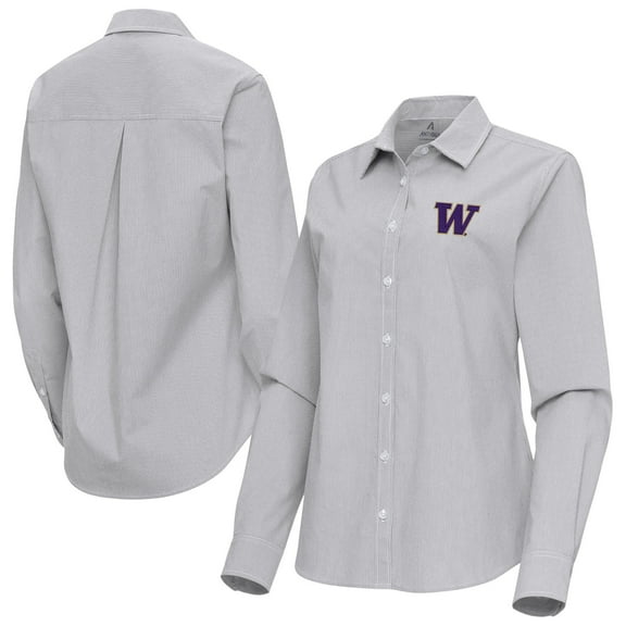 Women's Antigua Gray Washington Huskies Porter Woven Tri-Blend Long Sleeve Button-Up Shirt
