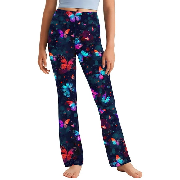 Odeerbi 2-13 Años Niñas Pantalones de Yoga de Pierna Ancha Entrenamiento Baile Deporte Atlético Pantalones Elasticidad Lindo Cintura Alta Pantalones de Pierna Recta