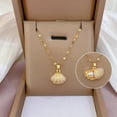 thumbnail image 2 of Collar de oro de mujer, colgante de perlas de Concha en forma de abanico, 2 of 4