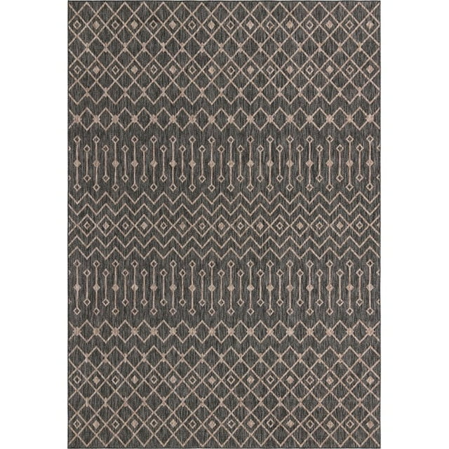 Unique Loom Tapis Géométrique en Treillis Extérieur 10'x14' Rectangle Gris Anthracite/beige