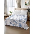 thumbnail image 2 of Blue White Spring Floral California King Size Flat Sheet, Wrinkleproof & Fadeproof Cooling Flat Bed Sheet Only, Summer Botanical Birds Breathable Soft Bedding Top Sheets 108 x 98 Inches, 2 of 8